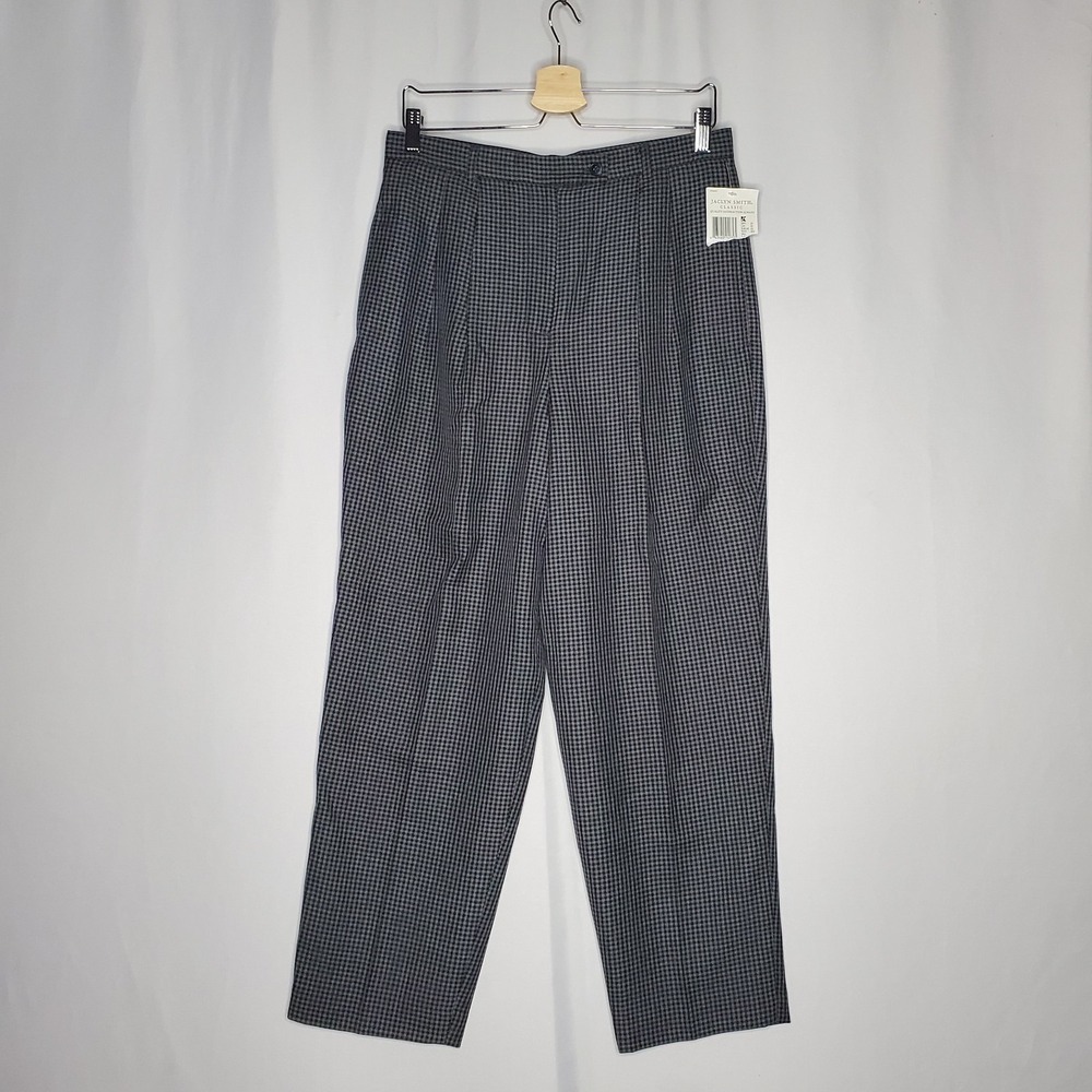 Jaclyn Smith Houndstooth Pleated Trousers Womens 14 Hi-Rise Lined Tapered Pocket
